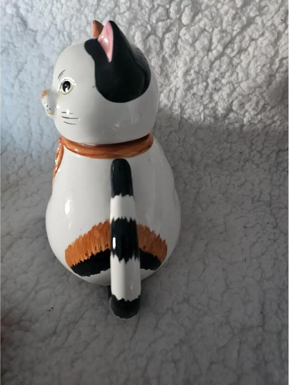 Vintage Chubby Cat Tea Pot 7" Porcelain Ceramic Multicolor 2pc Thailand Decor - Picture 6 of 16